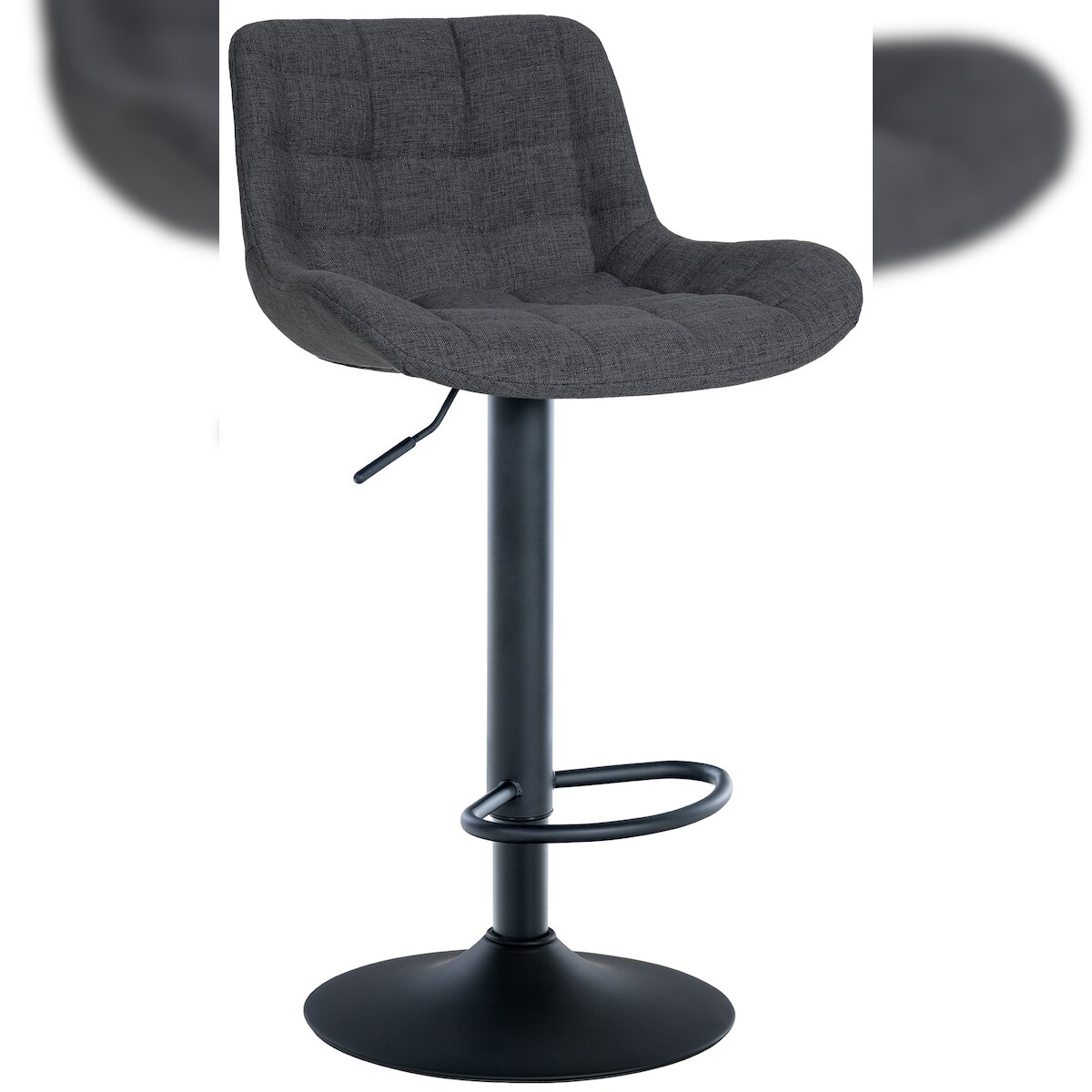 DELUKE Barhocker CARAM - Stoff Schwarz 48x54x81 cm | Barstuhl Höhenverstellbar Mit Lehne Drehbar Tresenhocker Tresenstuhl Kneipenhocker Kneipenstuhl Image