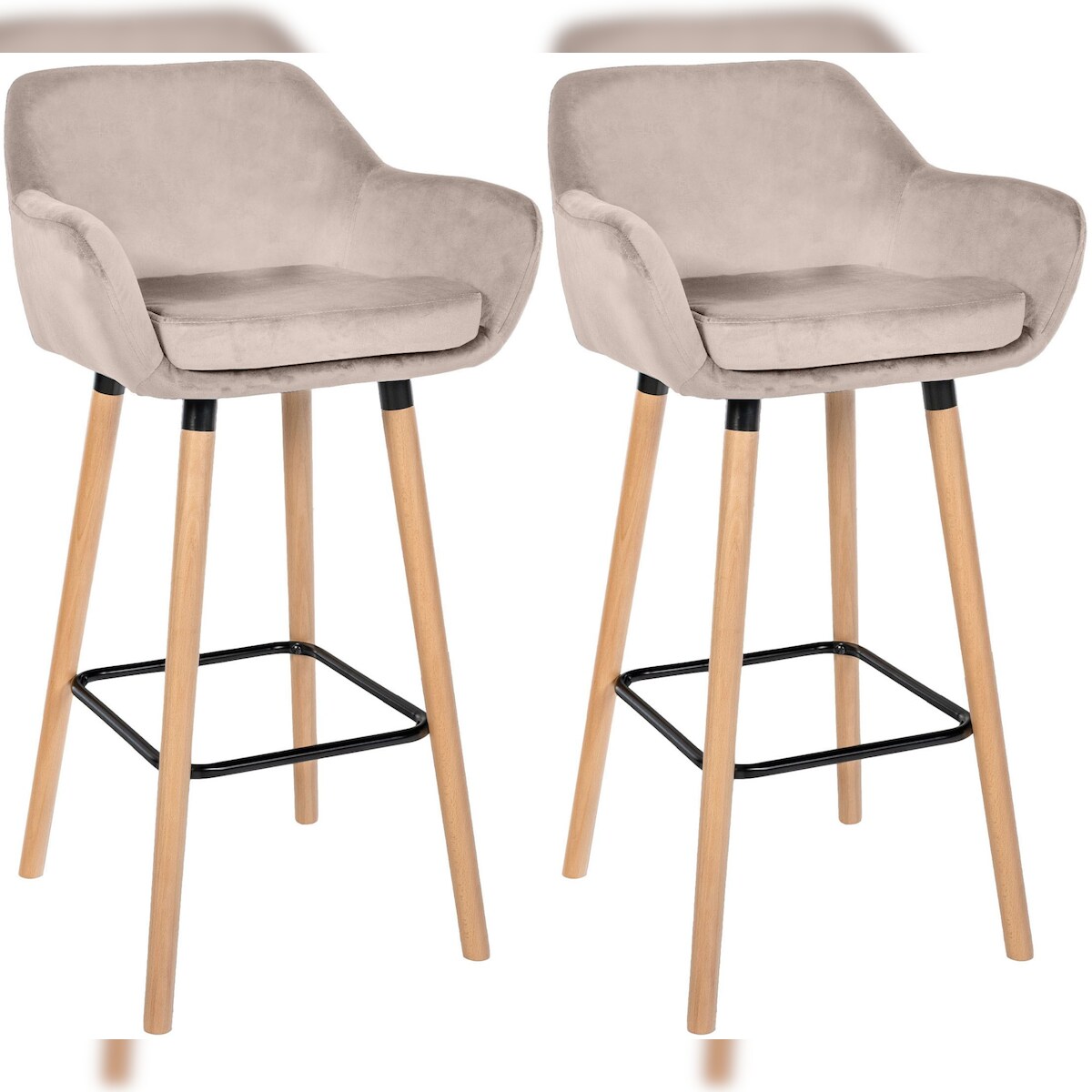 DELUKE 2er Set Barhocker MIRID - Samt Creme 55x46x99 cm | Barstuhl Mit Lehne Tresenhocker Tresenstuhl Kneipenhocker Kneipenstuhl Image