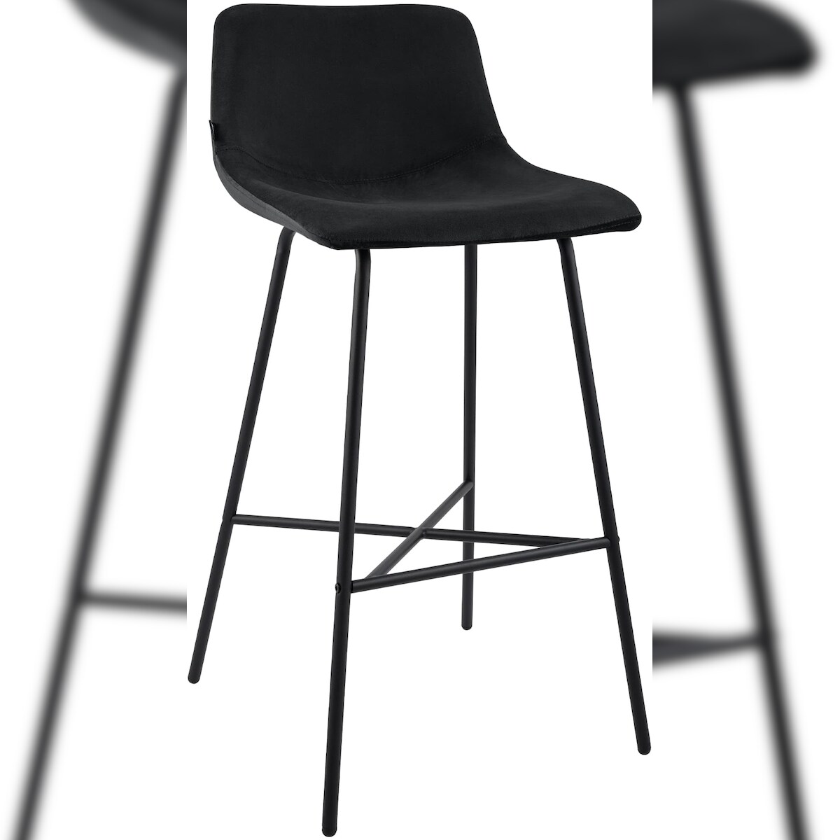 DELUKE Barhocker GEKEL - Samt Schwarz 44x49x98 cm | Barstuhl Mit Lehne Tresenhocker Tresenstuhl Kneipenhocker Kneipenstuhl Image