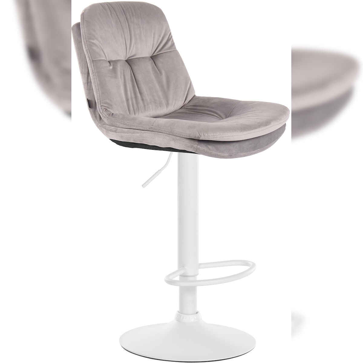 DELUKE Barhocker MITUN - Samt Grau 46x54x94 cm Weiß | Barstuhl Höhenverstellbar Mit Lehne Drehbar Tresenhocker Tresenstuhl Kneipenhocker Kneipenstuhl Image