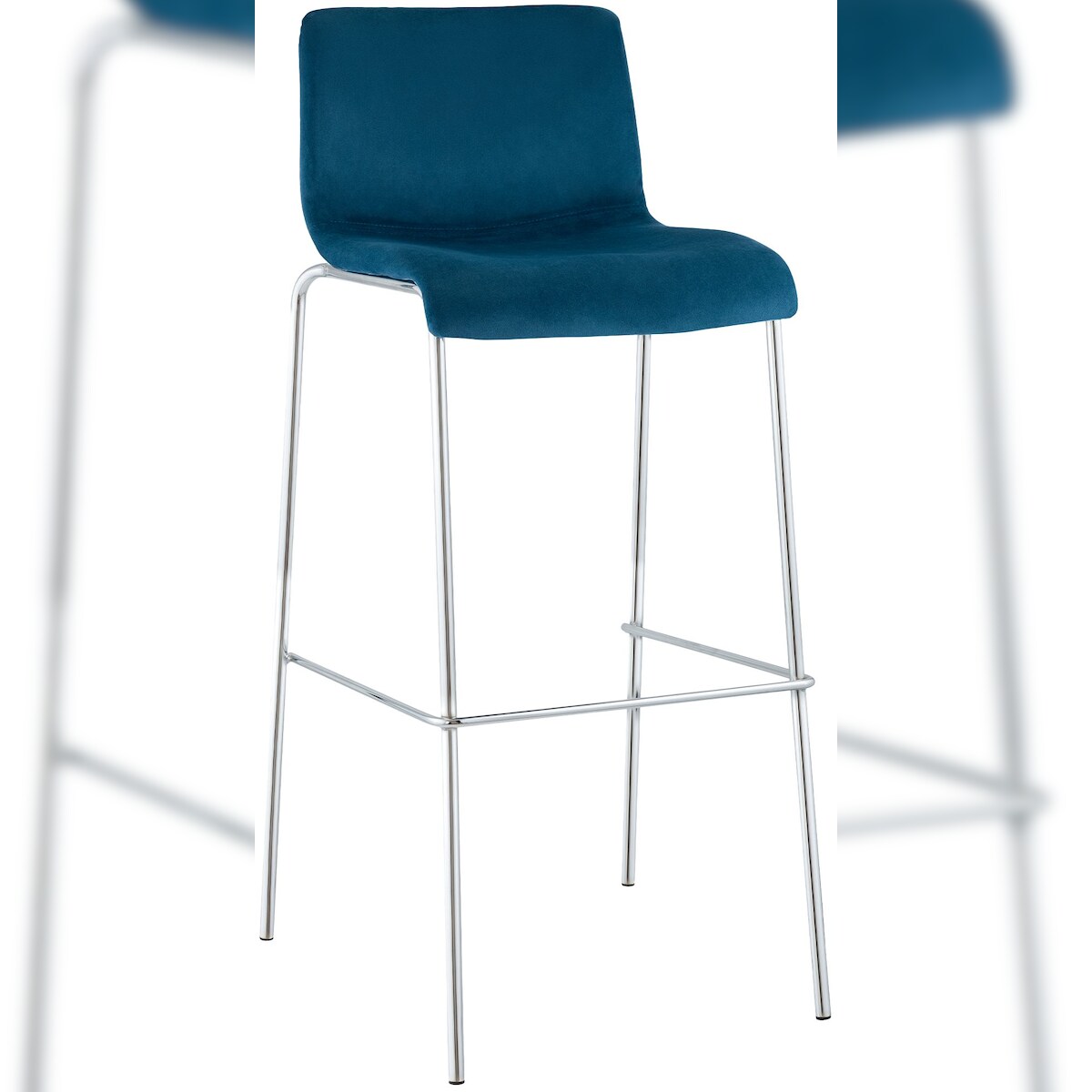 DELUKE Barhocker TENAR - Samt Blau 43x48x100 cm Silber | Barstuhl Mit Lehne Tresenhocker Tresenstuhl Kneipenhocker Kneipenstuhl Image