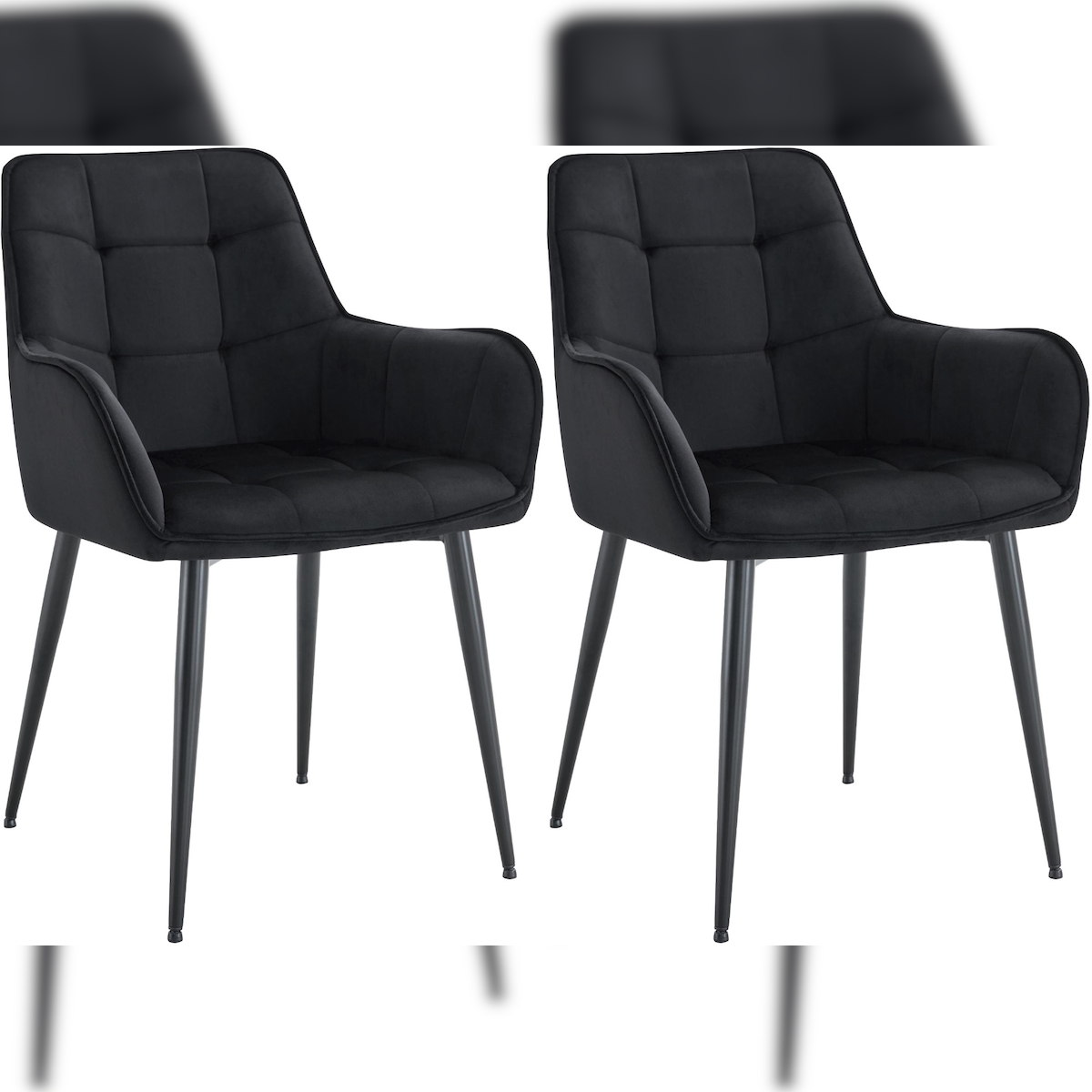 DELUKE 2er Set Esszimmerstuhl BOKEL - Samt Schwarz 58x62x86 cm | Essstühle Esszimmerstühle Küchenstühle Wohnzimmerstühle Image