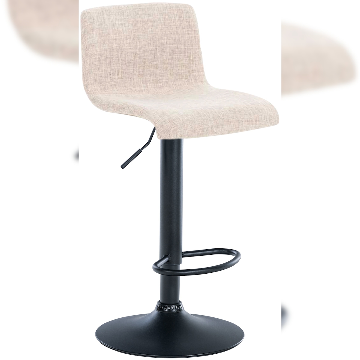 DELUKE Barhocker PESAN - Stoff Creme 39x36x84 cm Schwarz | Barstuhl Höhenverstellbar Mit Lehne Drehbar Tresenhocker Tresenstuhl Kneipenhocker Kneipenstuhl Image