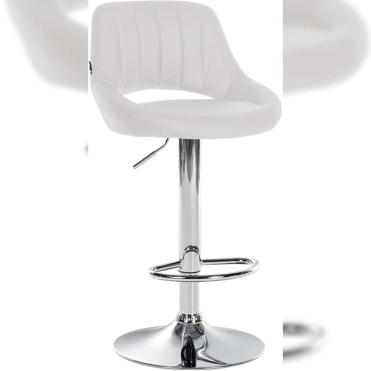 DELUKE Barhocker SEGAD - Kunstleder Weiß 47x48x85 cm Silber | Barstuhl Höhenverstellbar Mit Lehne Drehbar Tresenhocker Tresenstuhl Kneipenhocker Kneipenstuhl Image