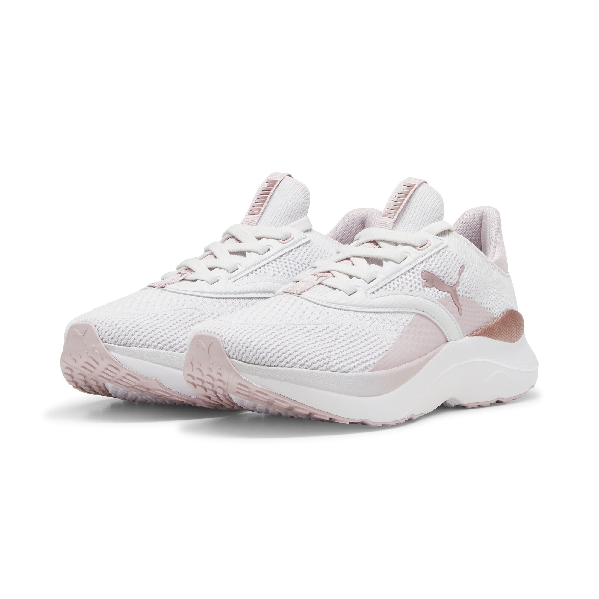 Trainingsschuh PUMA "SOFTRIDE Mayve Laufschuhe Damen", Damen, Gr. 37, feather gray mauve mist rose gold pink metallic, Obermaterial: Textil, Synthetik; Futter: Textil; Innensohle: Textil; Laufsohle: Gummi, Synthetik, Schuhe