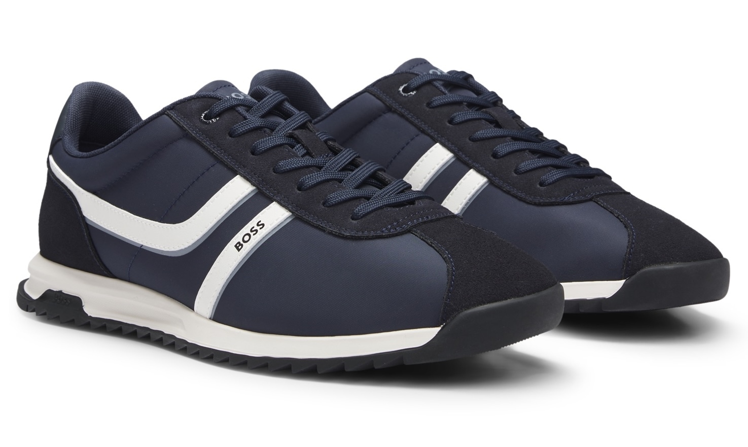 Sneaker BOSS ORANGE "Zayn_Lowp", Damen, Gr. 45, dunkelblau, weiß, Textil, Schuhe Sneaker, Freizeitschuh, Halbschuh, Schnürschuh mit Kontrastbesätzen