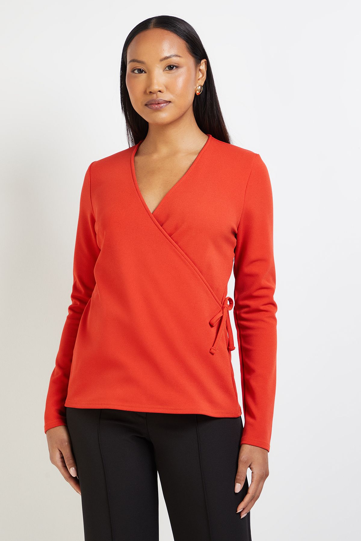 Principles Womens Draw Chord Detail V Neck Jersey Top - Orange - Size 14 UK | Principles Sale | Discount Designer Brands