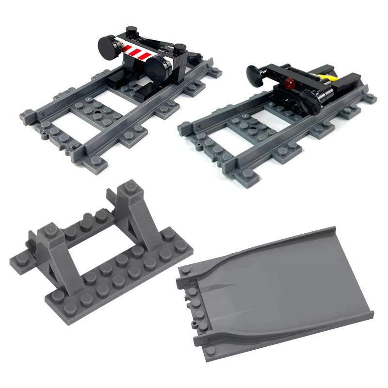 MOC Kreatives Gebäude Urban Train Track Crossing Scene Modell Zugkreuzungen Pufferbereiche und Geländer Ziegel Eisenbahnspielzeug Image