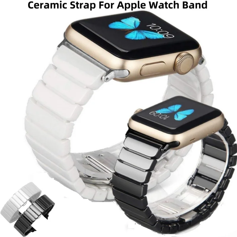 Keramikarmband für Apple Watch 9 8 7 SE3 6 5 40 mm 44 mm 45 mm 41 mm Ultra 3 2 1 49 mm Butterfly-Schnallenband für IWatch S11 10 46 42 mm Image