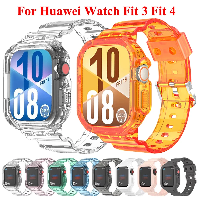 Transparentes Sportarmband + Hülle für Huawei Watch Fit 3/Fit 4 Armband und Hülle 2 IN 1 für Huawei Watch Fit 4 Armband Correa Cover Image