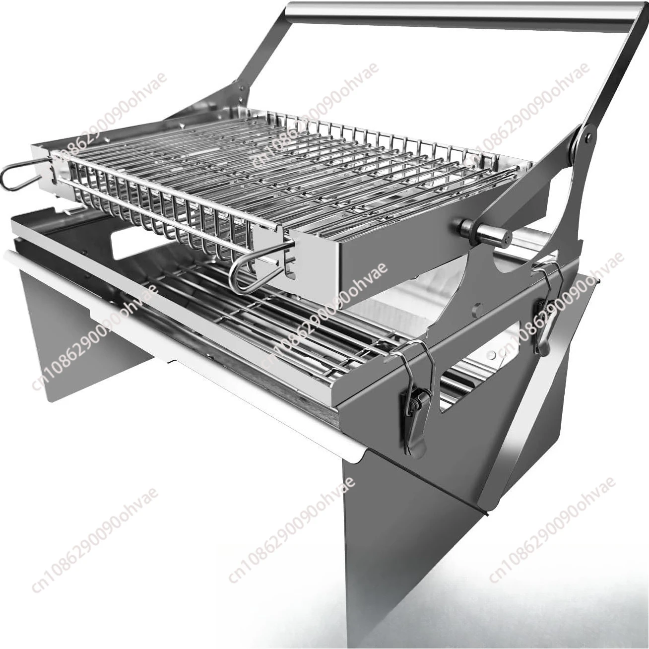 Abnehmbarer Flip-BBQ-Grill für den Haushalt, Holzkohlegrill, Feuerstelle für den Außenbereich, Feuerbecken, Gasherd, rotierender Netzgrill Image