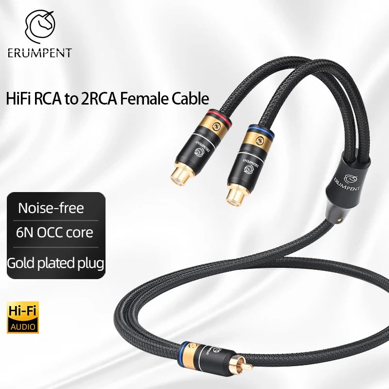 HiFi 6N OCC RCA auf 2 Cinch-Buchse Audiokabel Vergoldeter Stecker Subwoofer Y-Splitter 2 Cinch-Buchse auf Cinch-Stecker Kabel für CD-Verstärker Image