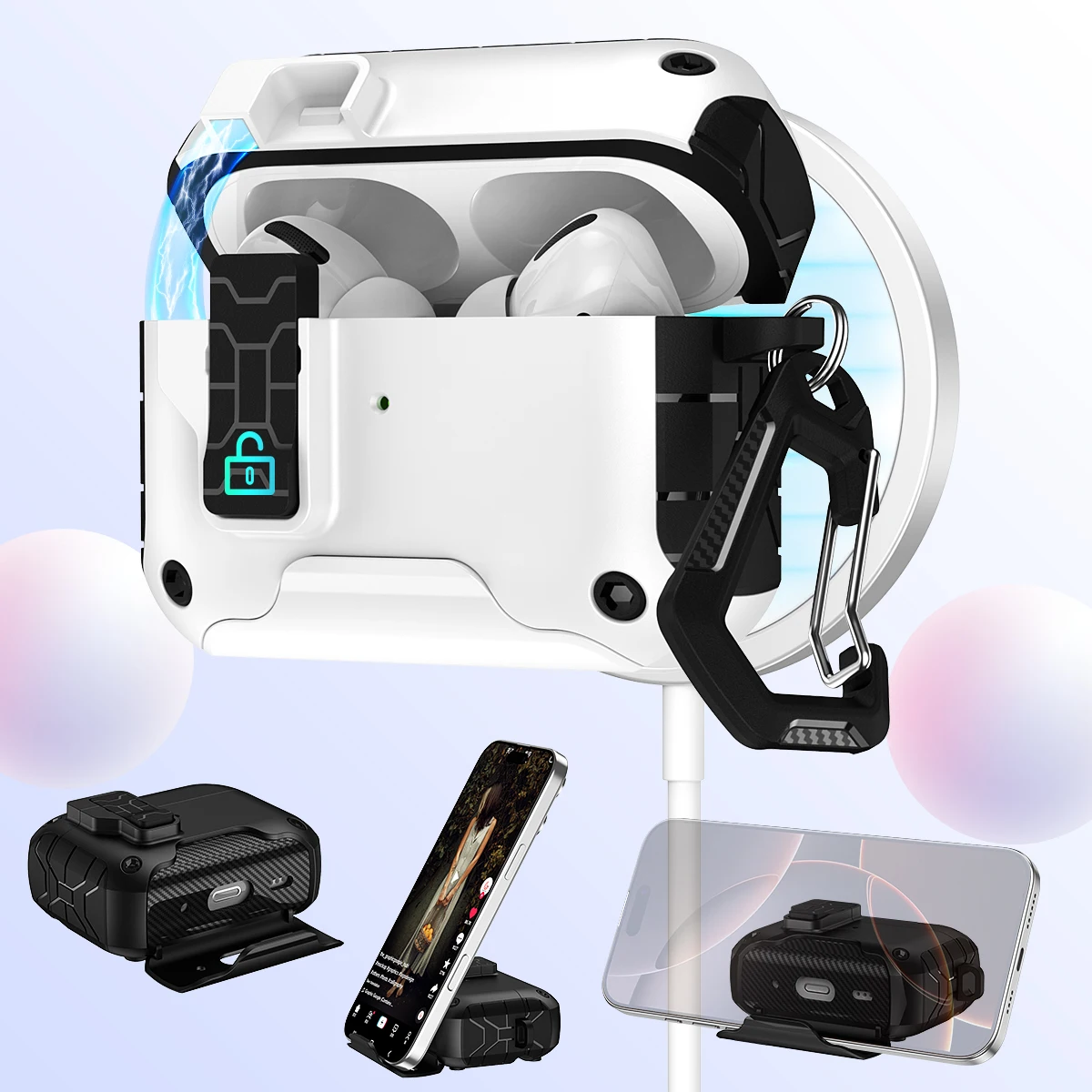 Magnetische, selbstsichernde, stoßdämpfende Kopfhörerhülle aus TPU, Fallschutz, geeignet für AirPods Pro2 Image