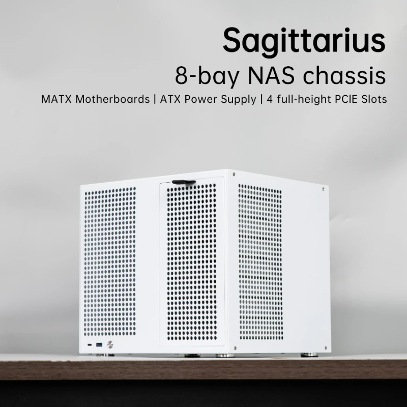 Sagittarius 8-Bay NAS-Chassisgehäuse, unterstützt MATX-Motherboards | ATX-Netzteil | Vier PCIE-Steckplätze in voller Höhe | Volumen 21,8L Image