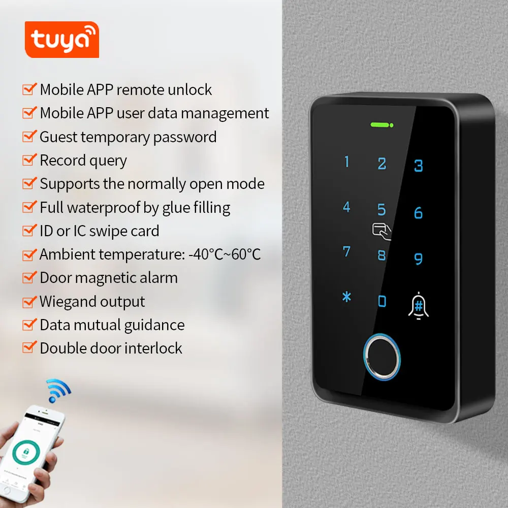 WiFi Tuya Fingerprint Access Controller Outdoor Wasserdicht Standalone RFID Tastatur System 125 KHz 13,56 MHz WG26 Smart APP Entsperren Image