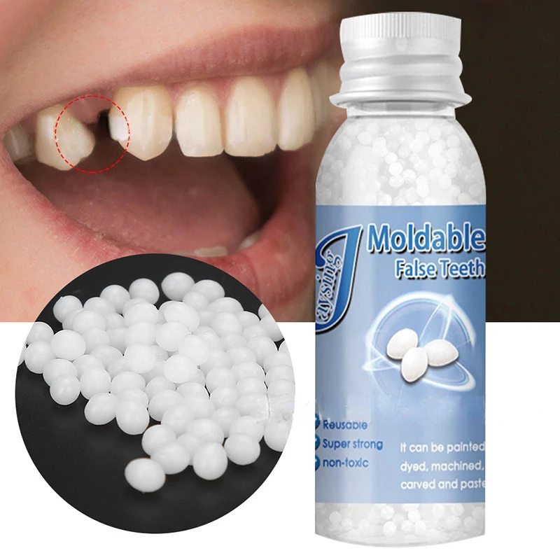 Perline per riparazione temporanea dei denti Denti rotti mancanti Materiale di riempimento dei denti dentali Denti finti per uso alimentare Protesi con colla solida