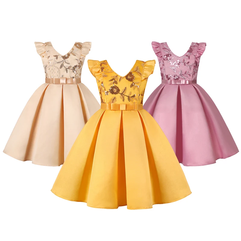 Blume Pailletten Mädchen Kleid Hohe Qualität Sommer Ärmellose Mode Kleine Prinzessin Kleid Geburtstag Geschenk 2-10 Jahre Kinder Kleidung Image