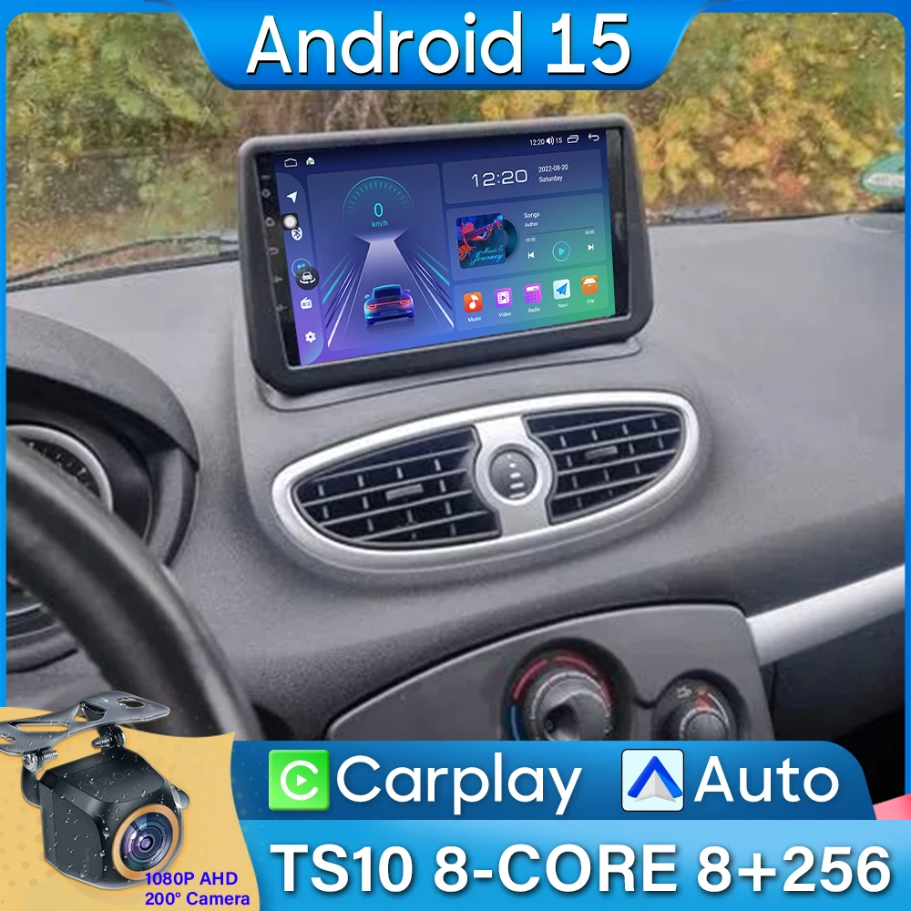 Autoradio Carplay pour Renault Clio 3 2005-2014 Navigation GPS Android Auto écran vidéo stéréo pas d