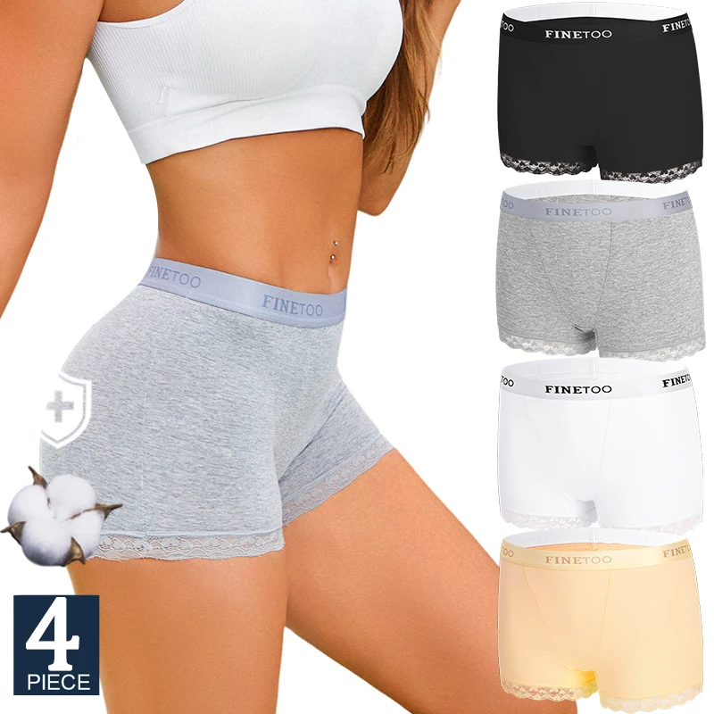 FINETOO 4 Stück Damen-Spitzenhöschen, Baumwoll-Boxershorts, nahtlose Sport-Boxershorts, Unterwäsche, weibliche Slips, Dessous, intime Unterhose Image