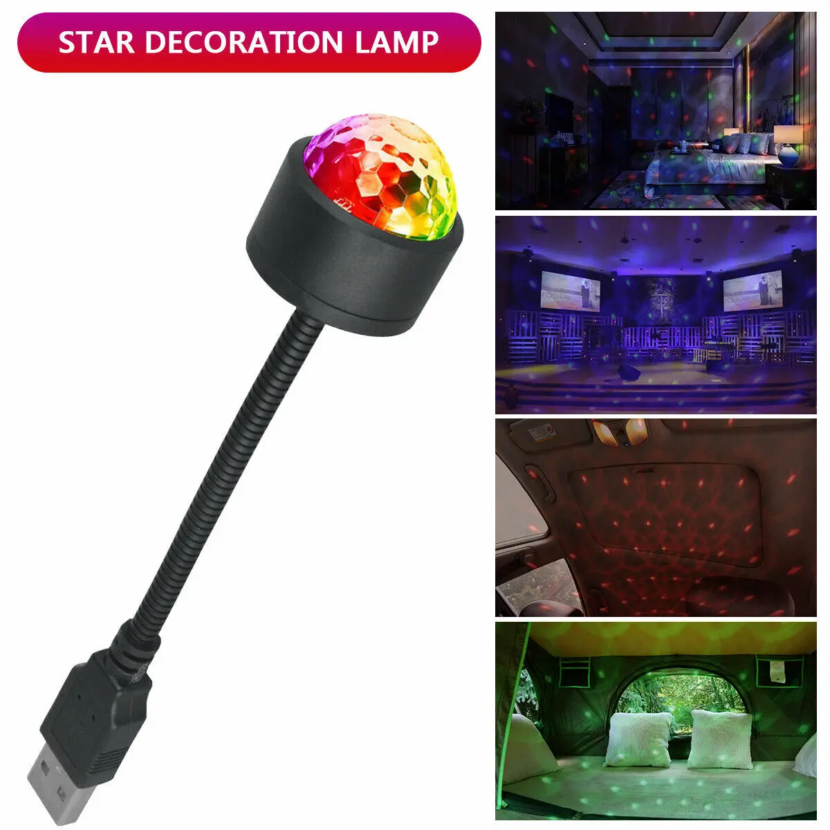 1x Auto Dach Stern Nachtlicht Innen LED Atmosphäre Umgebungs Projektor USB Dekoration Nachtlicht Mehrfarbige musik steuerung
