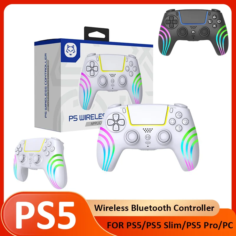 Controller di gioco Bluetooth wireless per PlayStation 5 con gamepad con luce RGB a doppia vibrazione per accessorio PS5/PS5 Slim/PS5 Pro/PC