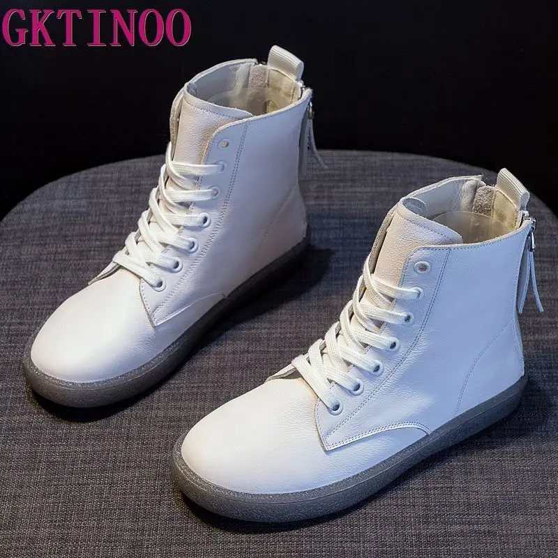 2025, mode Frauen Stiefel Aus Echtem Leder Weiße Stiefeletten Weibliche Casual Turnschuhe Plus Größe Weichen Boden Doppel-reißverschluss Schuhe