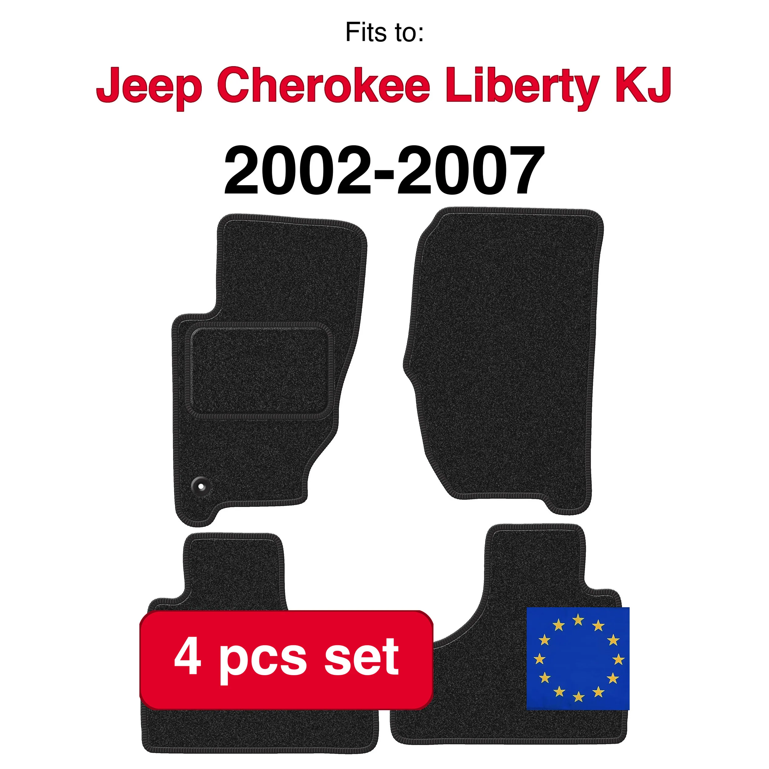Tappetini auto ANTHRA in velluto per Jeep Cherokee Liberty KJ fuoristrada (2002-2007) -antracite (4 pezzi)