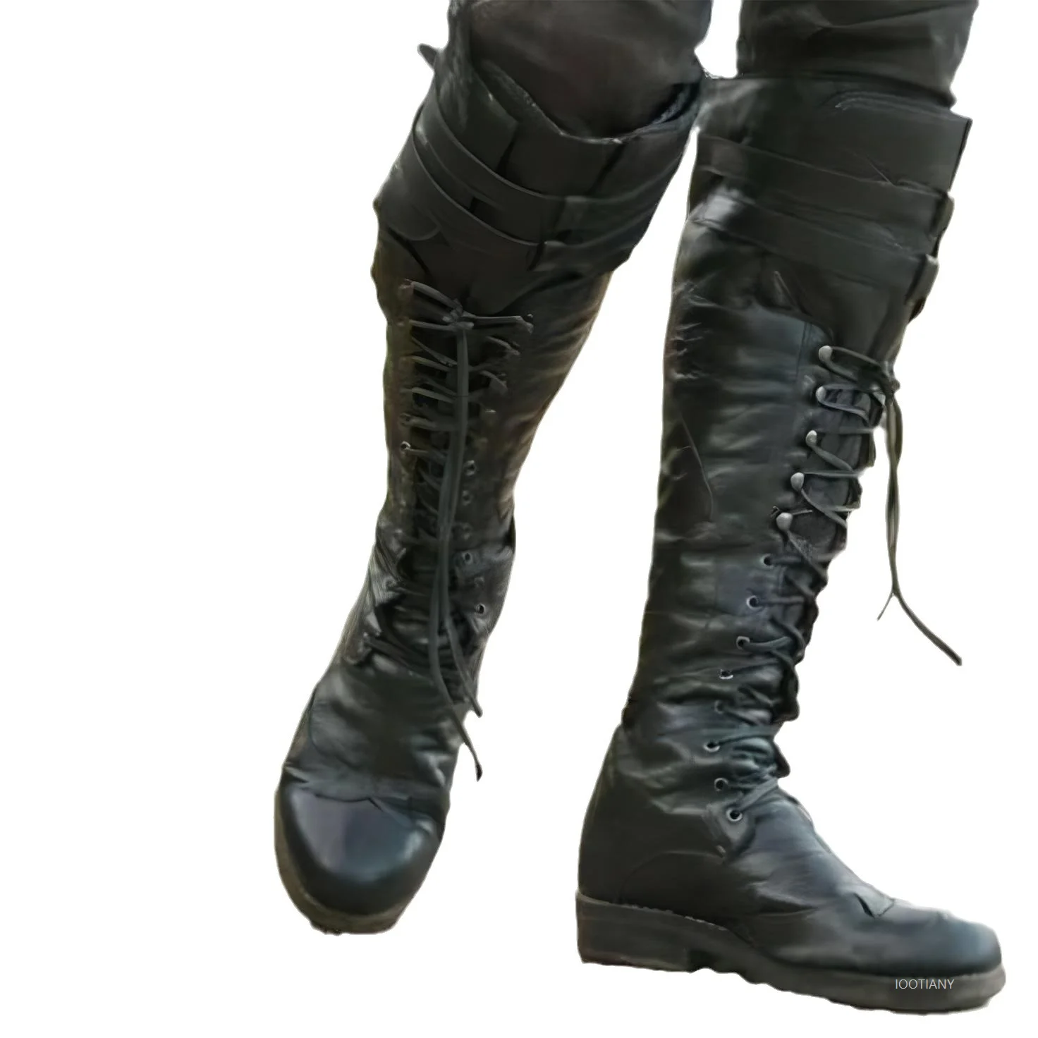 RE Mittelalterliche Steampunk Herren Overknee Lederschuhe Cosplay Wikinger Pirat Pu Lederschuhe Karneval Party Ritter Hohe Stiefel