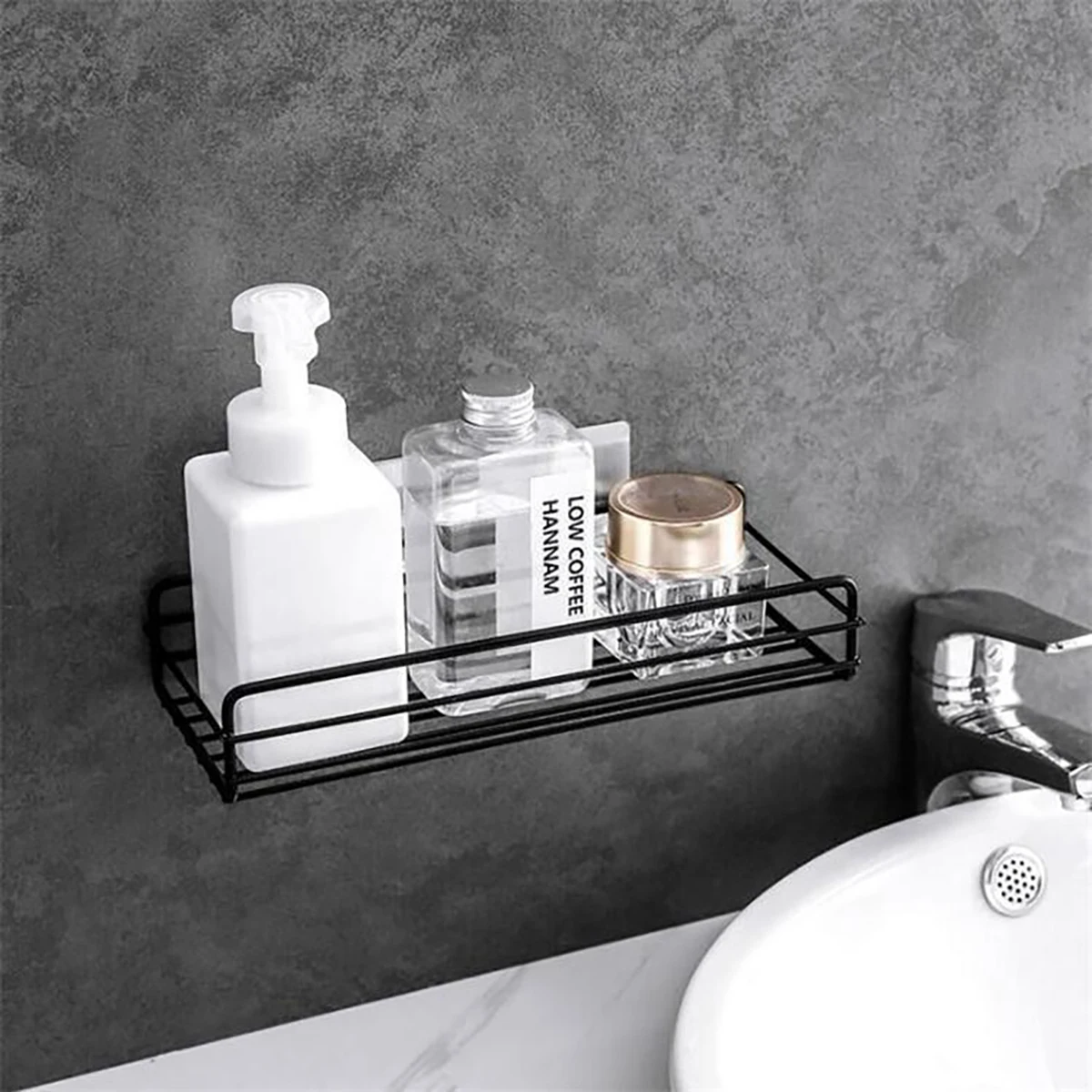 Étagère murale de salle de bain en fer, 1 pièce, sans perçage, salle de douche, support de rangement de shampoing pour coin de cuisine, accessoires de salle de bains ﻿