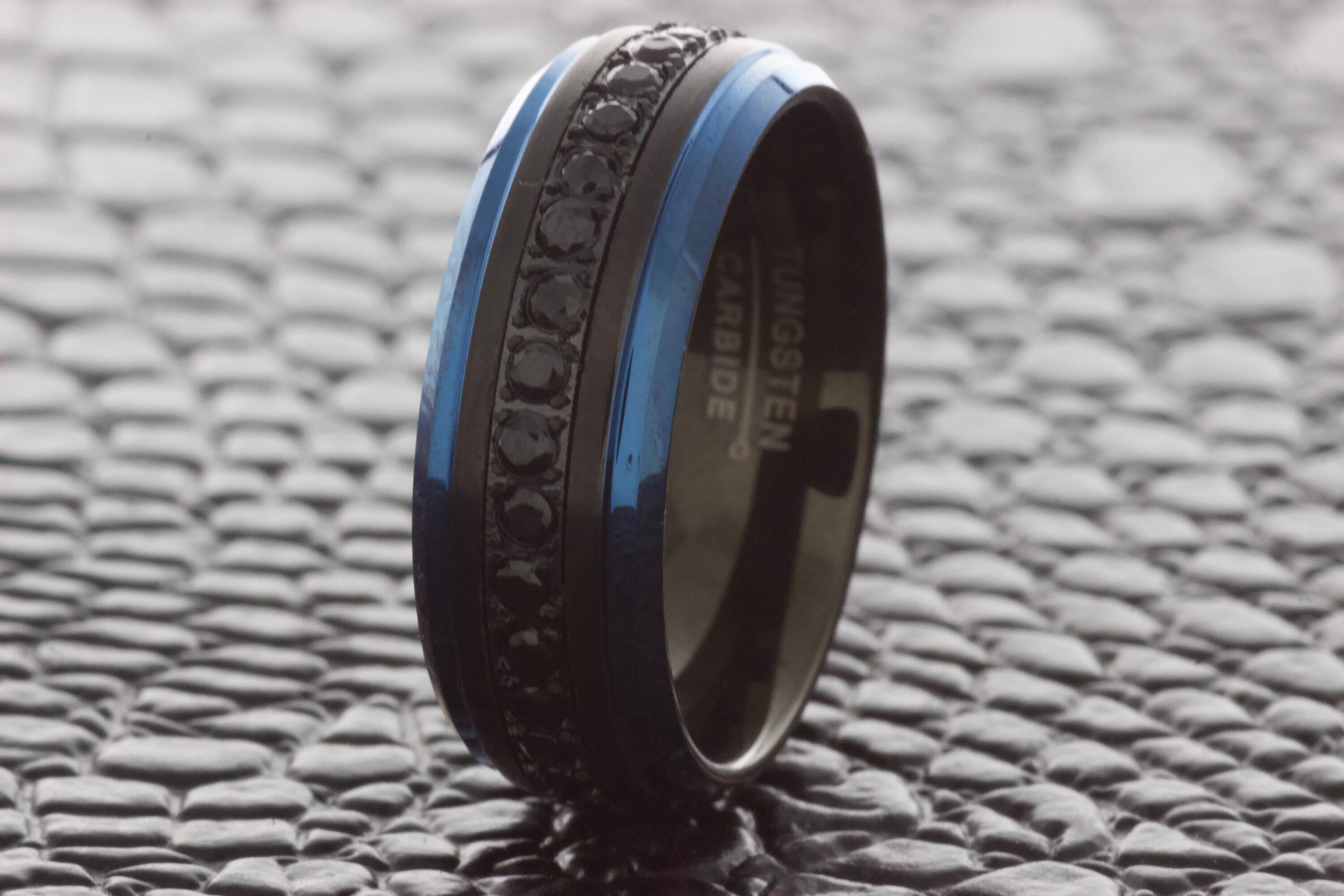 Fede nuziale in tungsteno blu, fede nuziale in tungsteno con zirconi cubici, fede nuziale da uomo, fede nuziale in tungsteno personalizzata, fede fatt