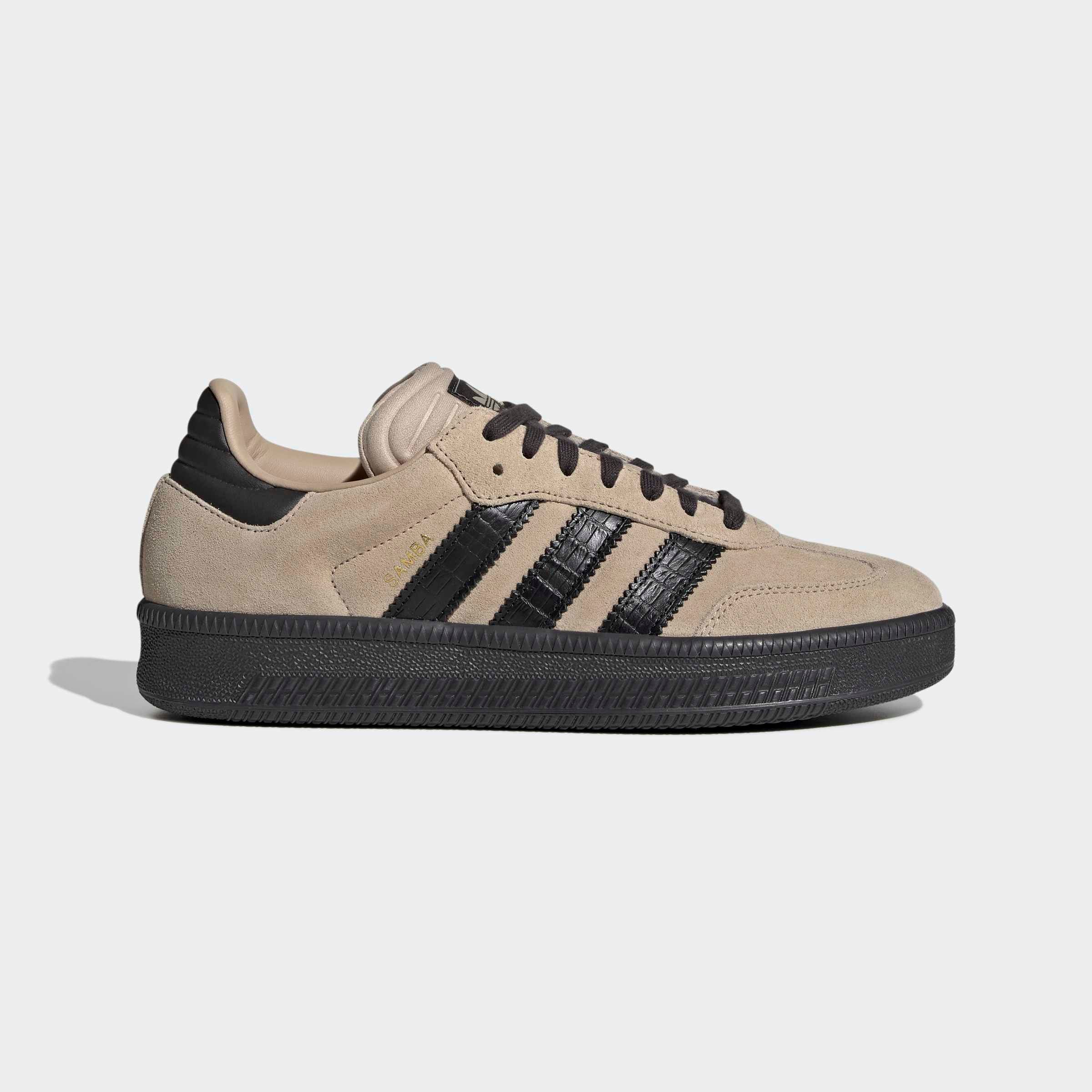 Sneaker ADIDAS ORIGINALS "SAMBA XLG", Damen, Gr. 48, stone khaki, core schwarz, utility schwarz, Leder, Synthetik, Schuhe Sneaker