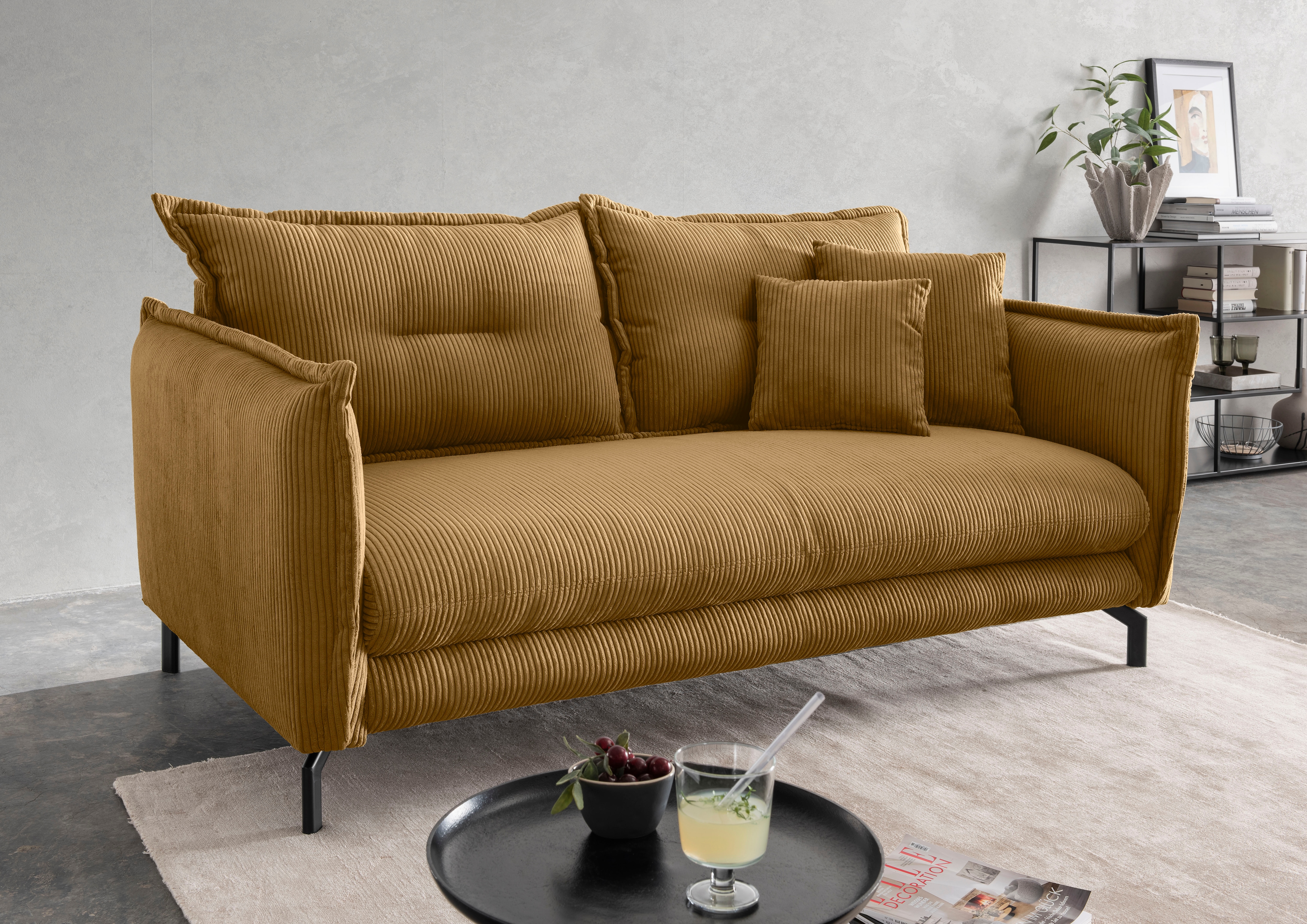 3-Sitzer HOME AFFAIRE "LAVA Breite 198 cm, modern und elegant, aktuelle Kissenoptik, bequem", gold, B:198cm H:94cm T:110cm, Sofas, Armlehnen verstellbar