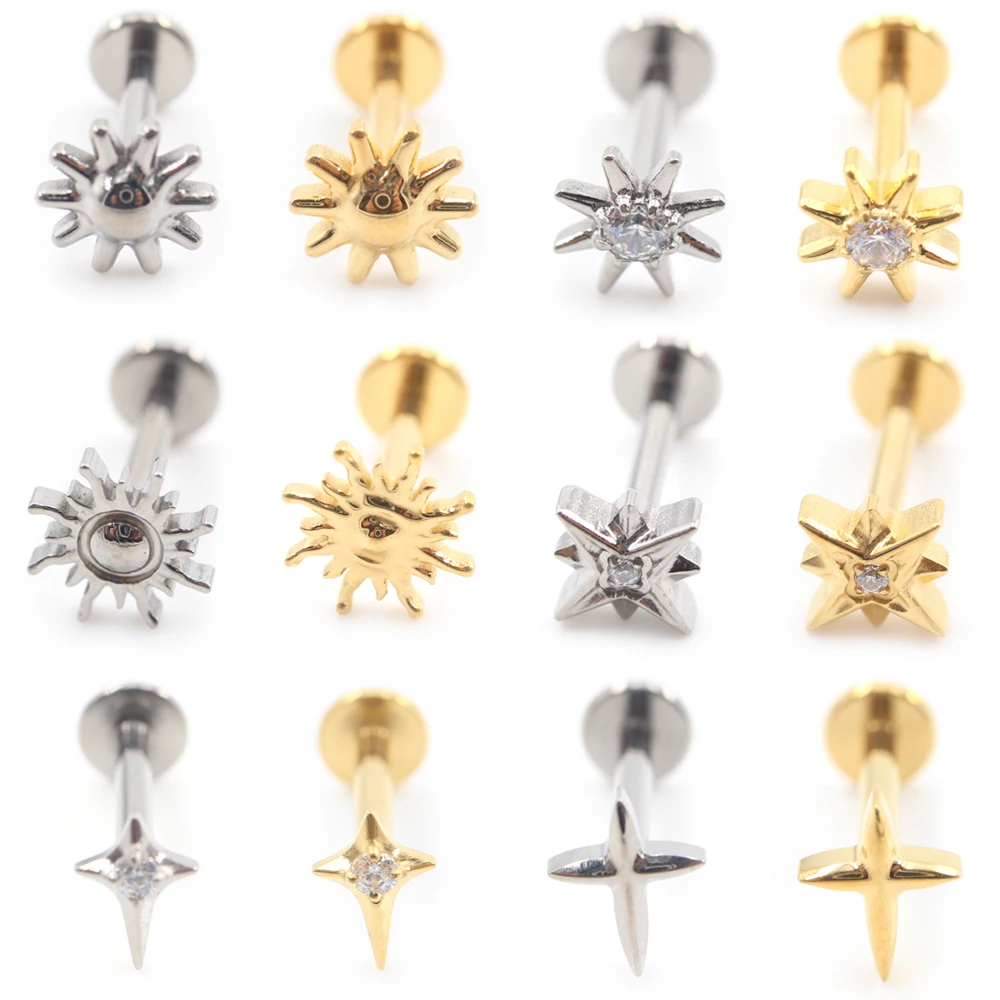 1PC Titan Sonne Kreuz Runde Zirkon Innengewinde Labret Lippen Ring Ohr Stud Tragus Knorpel Ohrring Körper Piercing schmuck Image