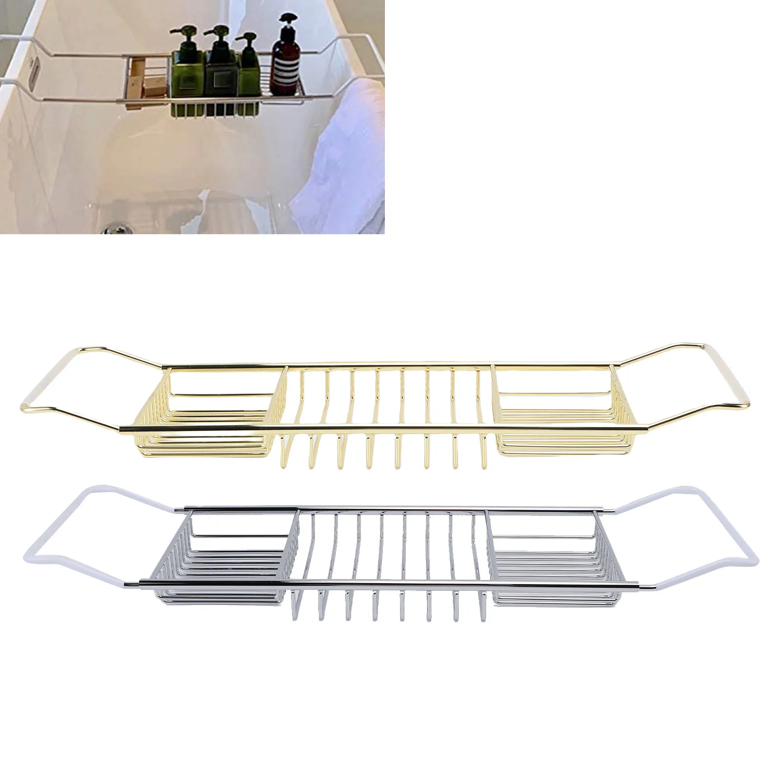 Badewannenablage aus Edelstahl, erweiterbares Duschbadewanne-Tablett für luxuriöses Bad, Badezimmer-Zubehör, erweiterbares Badewannenablage