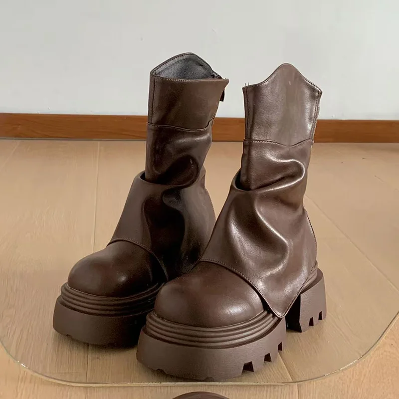 Knöchel frauen Stiefel Wohnungen Plattform Sport Winter Schuhe 2025, Mode Chelsea Stiefel Neue Casual Walking Goth Leder Mujer Botas