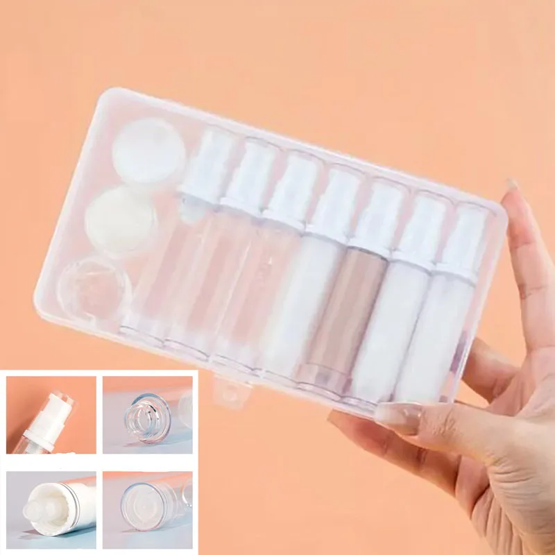 1 Set 5–10 ml, transparent, leer, nachfüllbar, Airless-Vakuumpumpe, Creme, Lotion und Spray, tragbares Flaschen-Set, Probenverpackung für Toilettenartikel Image