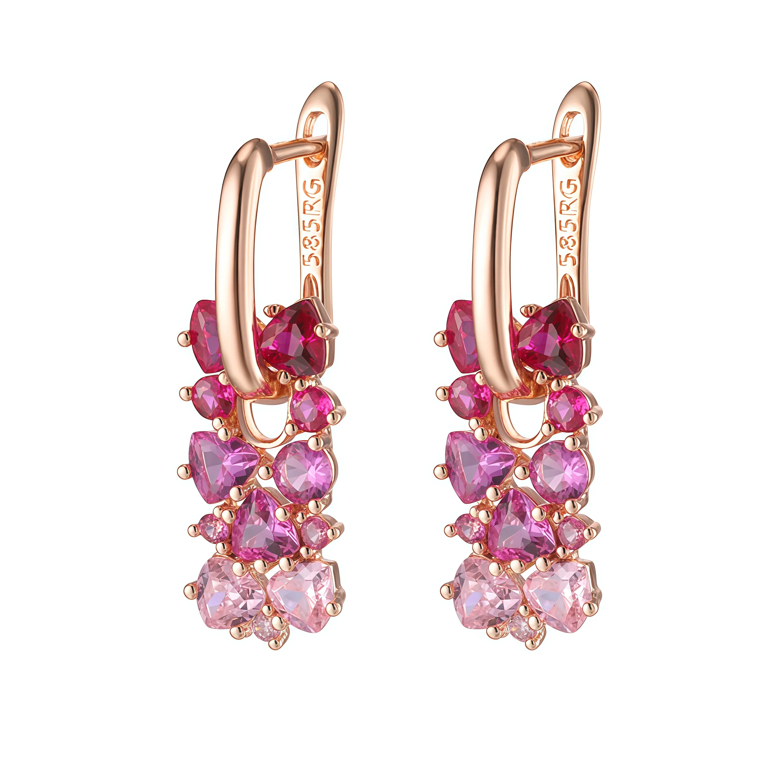 Wbmqda Rosa Und Rot Farbverlauf Stein Ohrringe Für Frauen 585 Rose Gold Farbe 28*10mm Zirkon Schmuck Zubehör