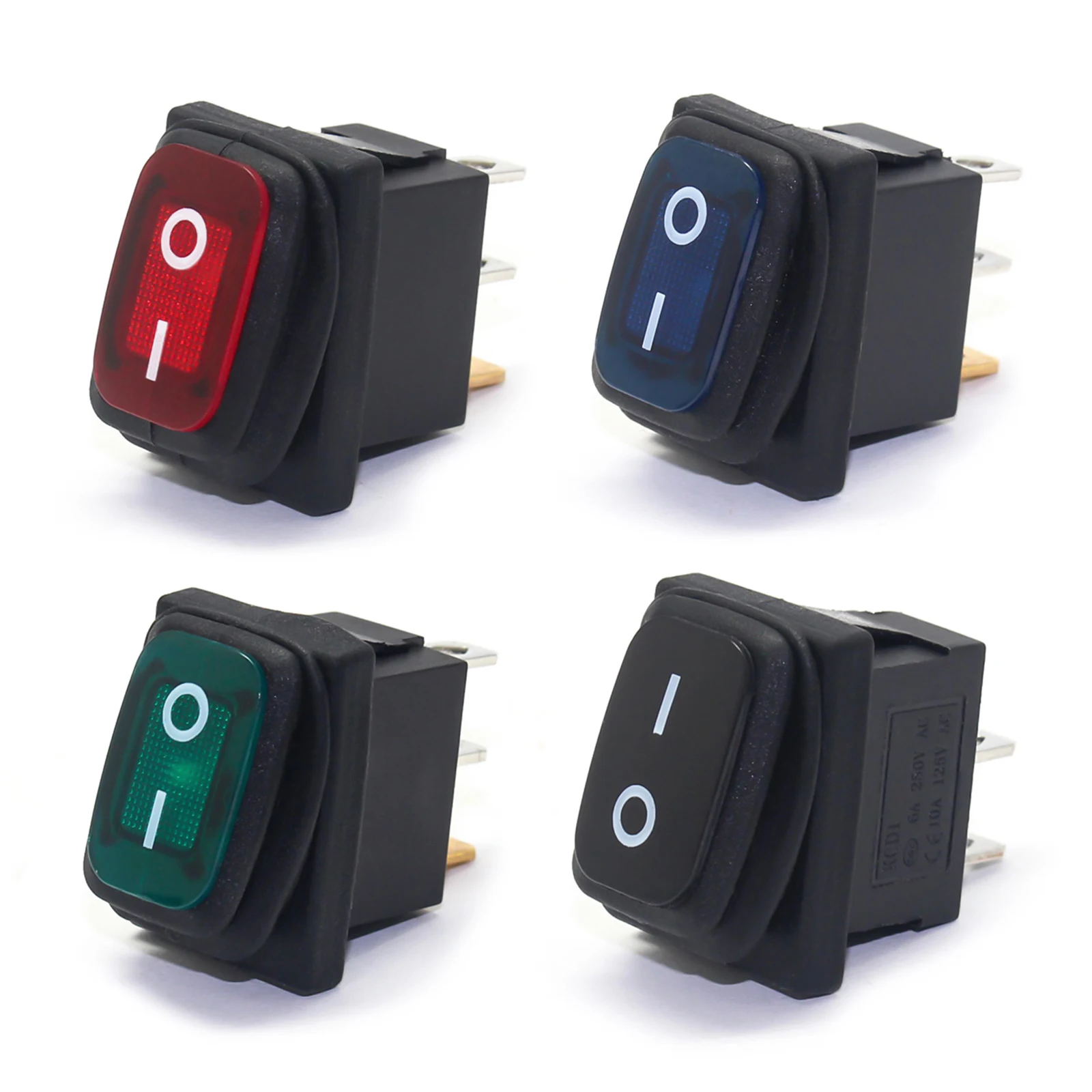 10 pz KCD1 Impermeabile 10A 5 V 12 V 24 V 220 V Interruttore di Pulsante Della Luce Interruttore A Bilanciere Rosso Blu Lampada SPST ON OFF Cruscotto Dell'automobile Barca Marine