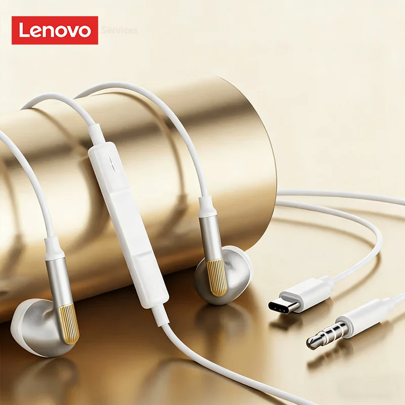 Lenovo kabelgebundene Kopfhörer Typ C 3,5 mm Sport-Headset In-Ear-Ohrhörer mit Mikrofon Gaming-Headset HiFi Surround Sound Musik-Kopfhörer Y102 Image