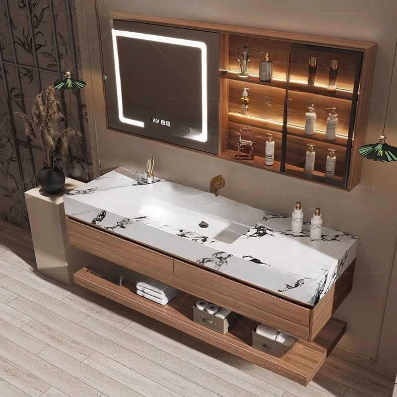 Toilette aus Holz, Badezimmerschrank, Aufbewahrungszubehör, Spiegel, moderne Kommoden, Badezimmerschrank, Wand über Gabinete, Hotelmöbel