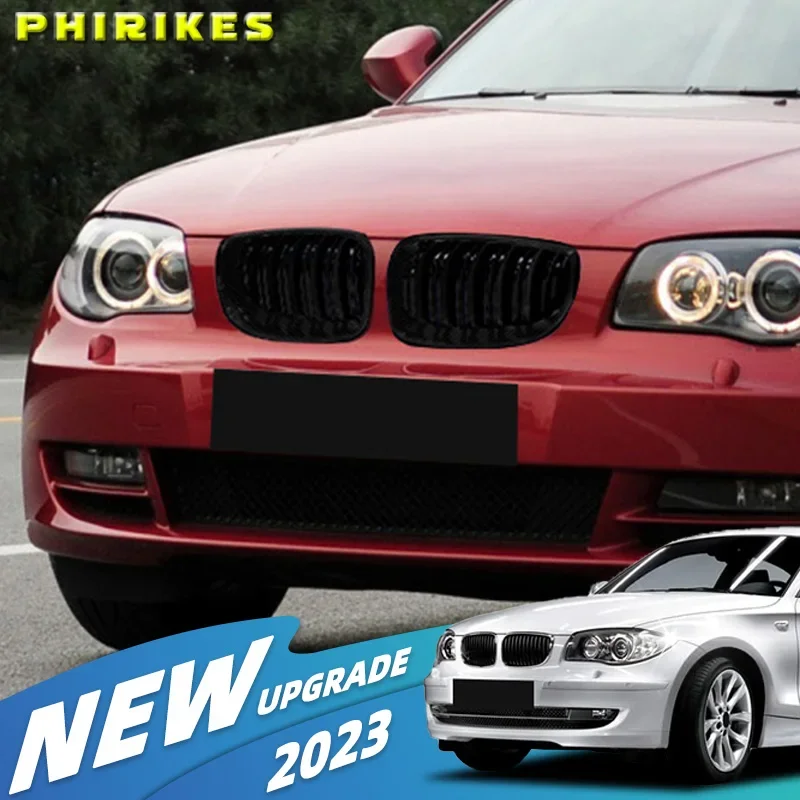 Auto Nero Lucido Griglia Anteriore Rene Griglia per BMW E81 E87 E82 E88 128I 130I 135I Selezionato 07-11 Doppia Alghe Doppia Linea Griglie