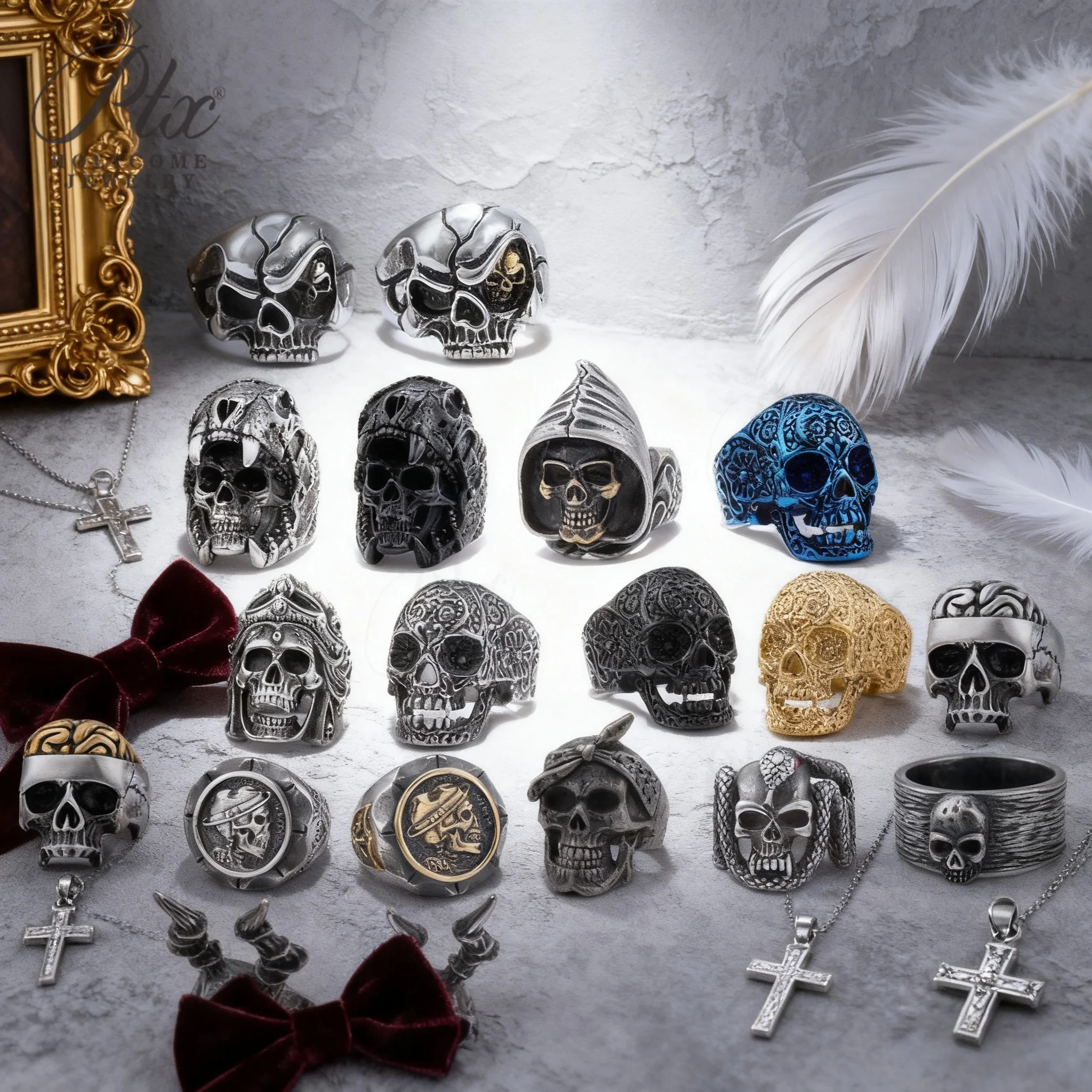 Herren Punk Totenkopf Ringe Edelstahl Multi-Style Hip-Hop Biker Modeschmuck Persönlichkeit Rock Ring Party Charm Geschenk Image