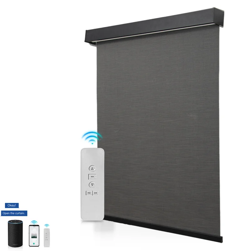 Motorisierte Rollos funktioniert mit der Tuya-App, 100 % Verdunkelungsstoff, Fernbedienung, Wärmedämmung, UV-Schutz, leiser Betrieb