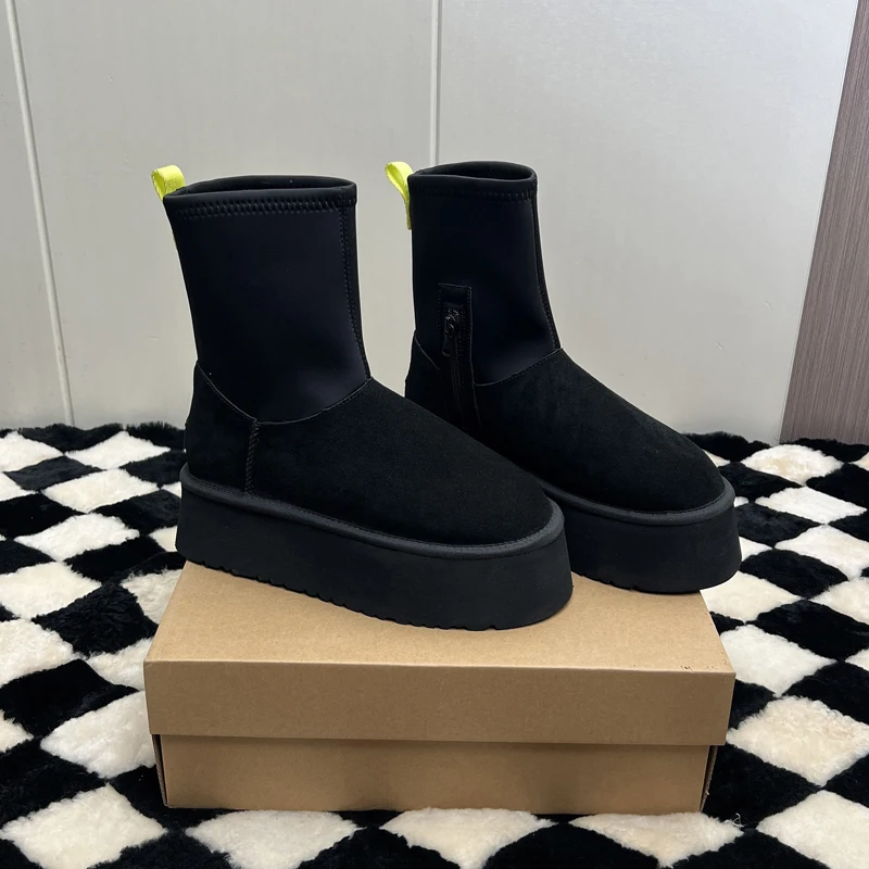 Klassische 2025, echtes Leder, mit Pelz gefüttert, Reißverschluss, hohe Oberseite, dicke Unterseite, Schneestiefel, 35–40, warme Winter-Freizeitschuhe