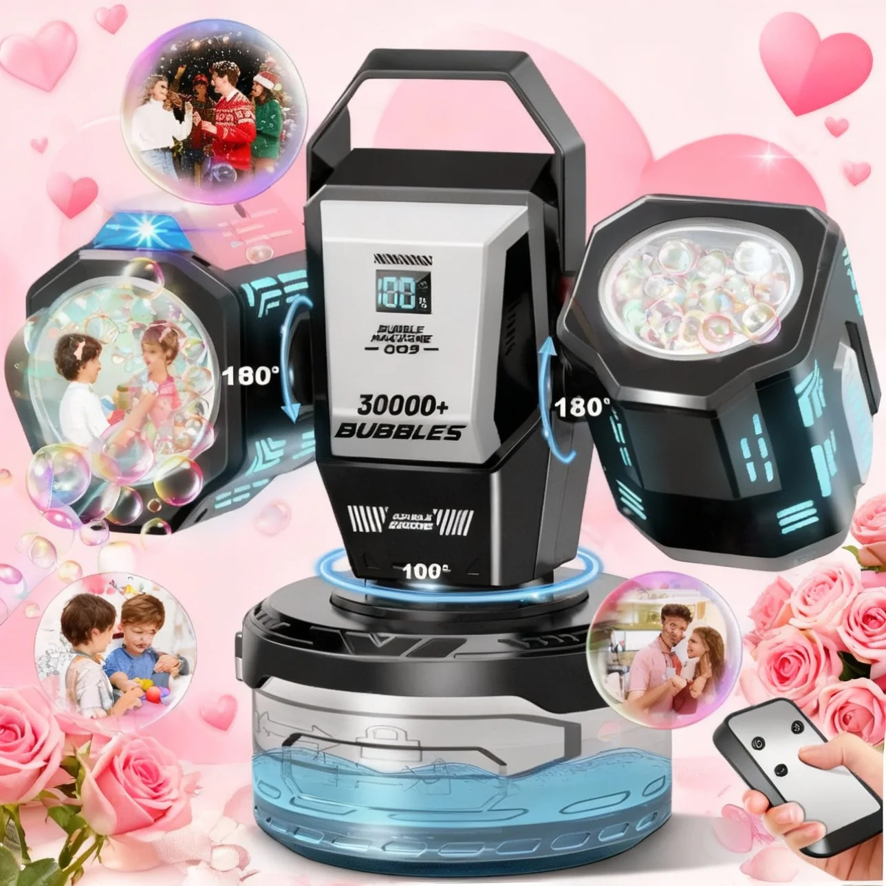 Fernbedienung der automatischen Seifenblasenmaschine 360° ° Rotation 1800 mAh Typ C | Perfektes Geschenk für Outdoor-Events Image