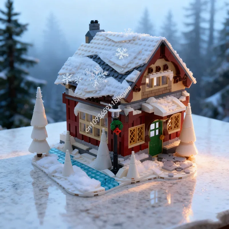 988 stücke MOC Winter Dorf Snowy Kabine Seizoensgebunden Modell Bausteine DIY Weihnachten Geschenk Bildung Spielzeug Ziegel Kinder Geburtstag Image