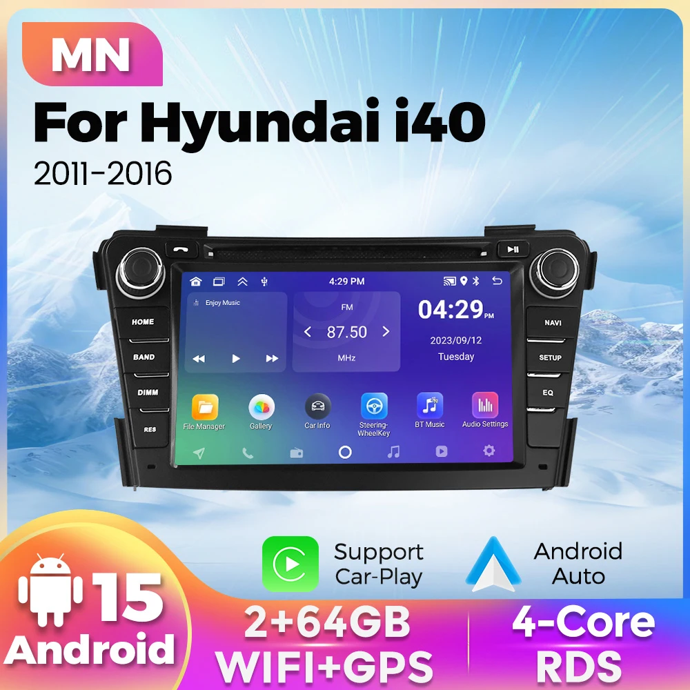 MEKEDE&NAVIFLY Android 15 2+64GB Autoradio Multimedia Für Hyundai i40 2011-2019 Drahtlose CarPlay Intelligente auto audio system Image