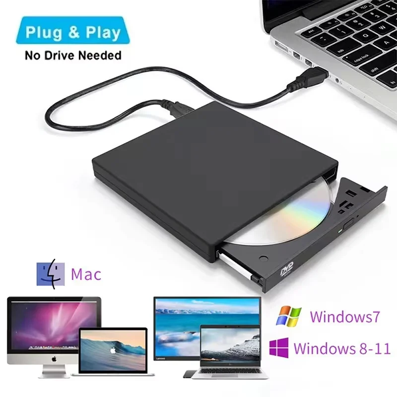 Externer USB-CD-DVD-Leser, CD/DVD-Laufwerk, USB 2.0, externes Festplatte, CD-ROM, DVD-ROM, Brenner, Player für Laptop, Desktop, DVD-Brenner Image
