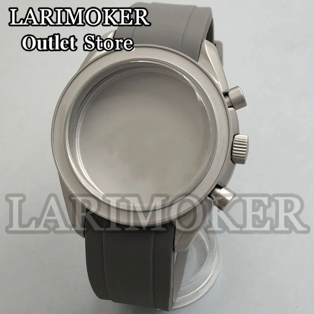 LARIMOKER 40 mm silbernes Titan-Uhrengehäuse, graues Kautschukarmband, gewölbtes Saphirglas, passend für das Uhrwerk VK63, VK64, Uhrenzubehör Image