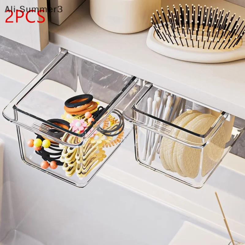 1/2 Stück transparenter Make-up-Organizer für Schubladen, ausziehbar, für Badezimmer und Schreibtisch, Aufbewahrung für Wattepads, Kosmetik, Spiegelschrank